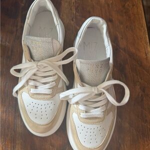 Miz Mooz White and Beige Low-Top Lace-Up Sneakers